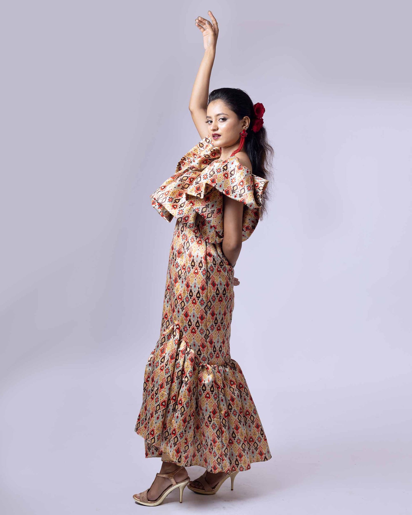 DRAMAQUEEN'S SALSA IKKAT OFF SHOULDER DRESS