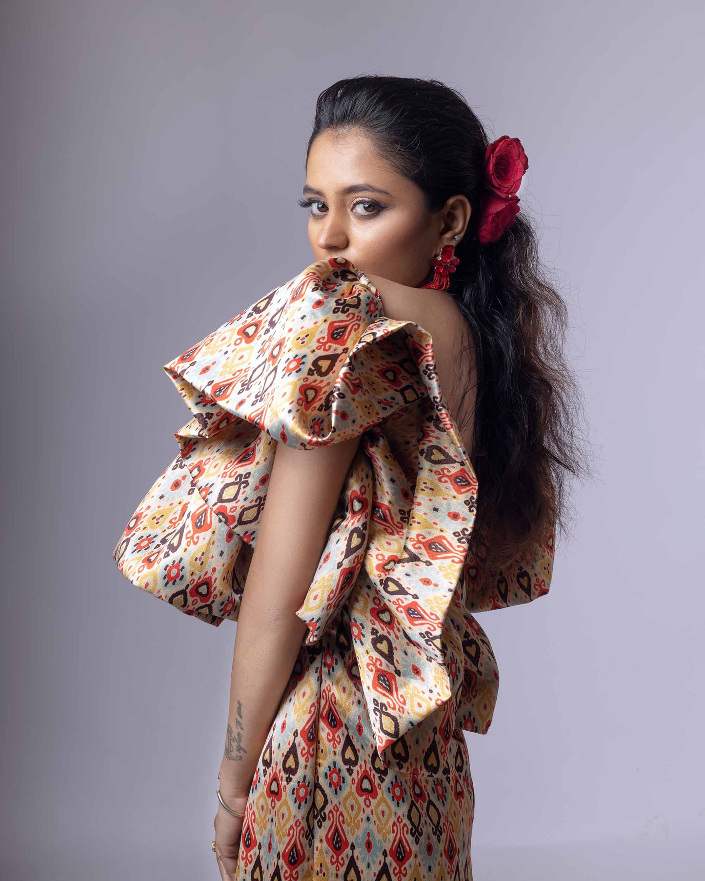 DRAMAQUEEN'S SALSA IKKAT OFF SHOULDER DRESS