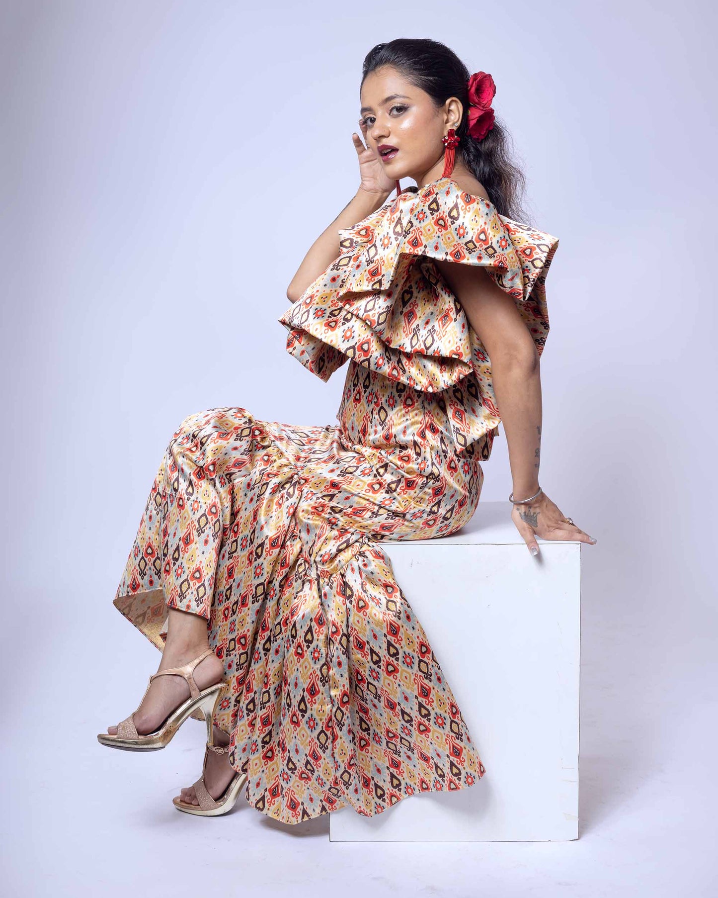 DRAMAQUEEN'S SALSA IKKAT OFF SHOULDER DRESS