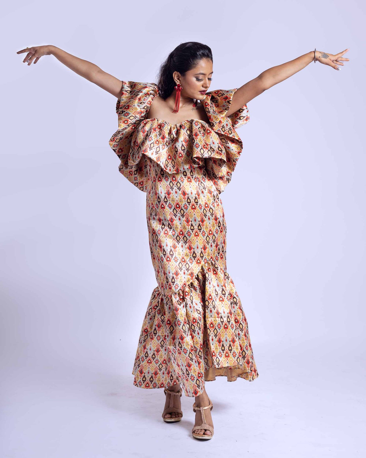DRAMAQUEEN'S SALSA IKKAT OFF SHOULDER DRESS