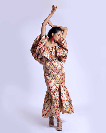 DRAMAQUEEN'S SALSA IKKAT OFF SHOULDER DRESS