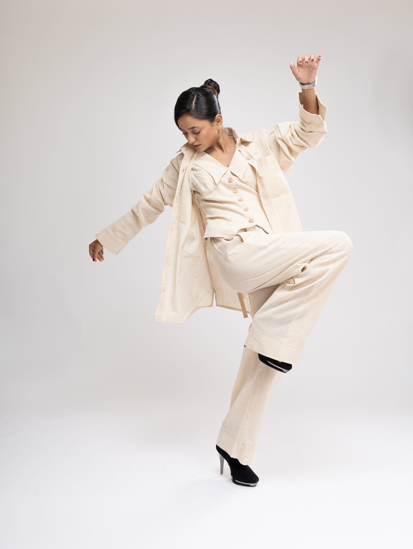 CO-ORDS (SET OF 3) - OVERSIZED SHIRT + TAILORED WAISTCOAT & PYJAMA TROUSER