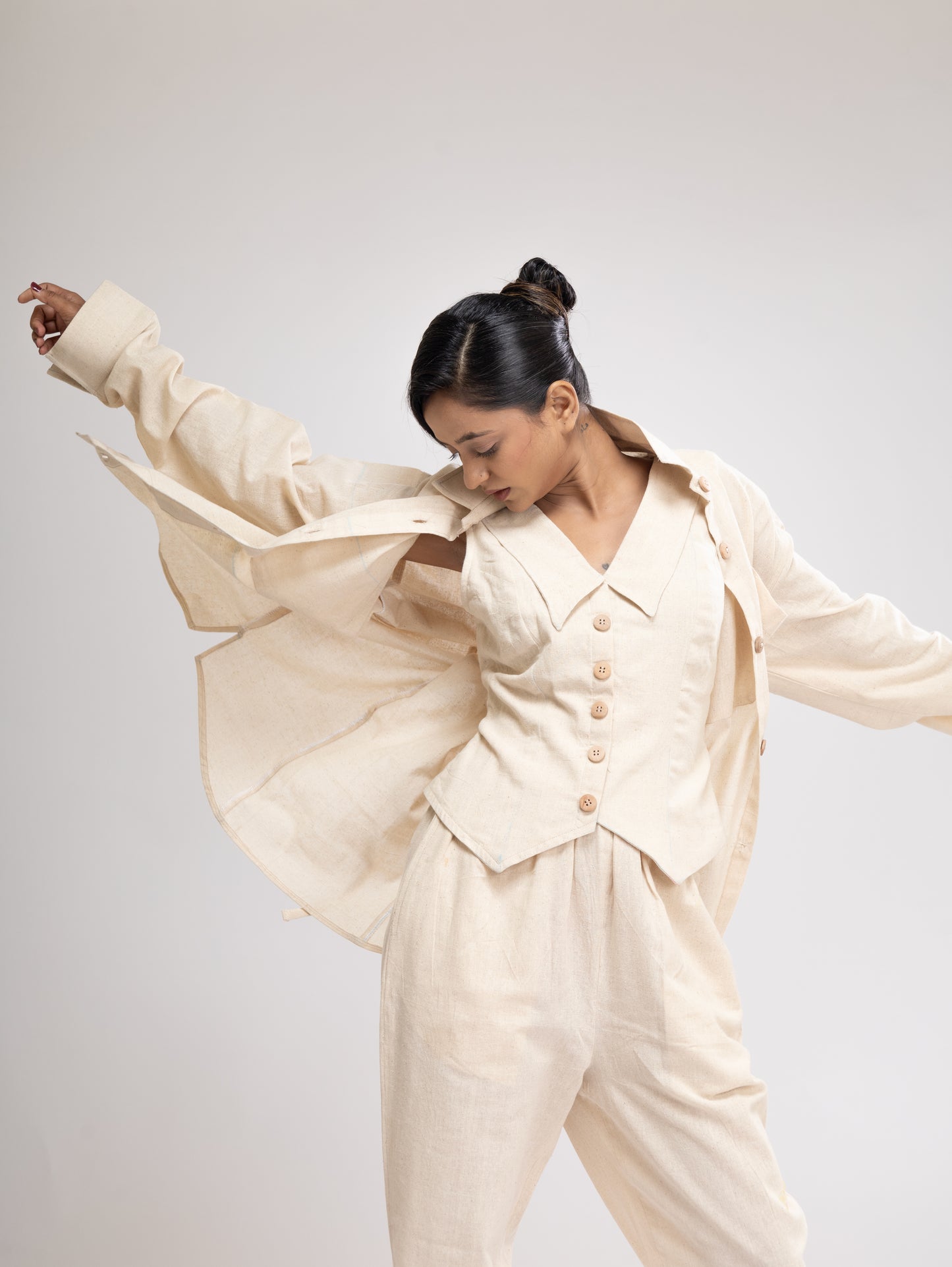CO-ORDS (SET OF 3) - OVERSIZED SHIRT + TAILORED WAISTCOAT & PYJAMA TROUSER
