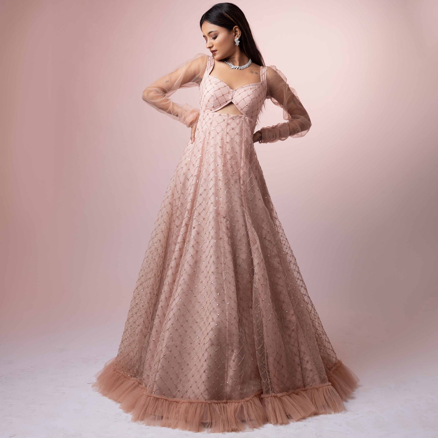 ROMANTICIZE'S ROSE GOLD SEQUENCE GOWN