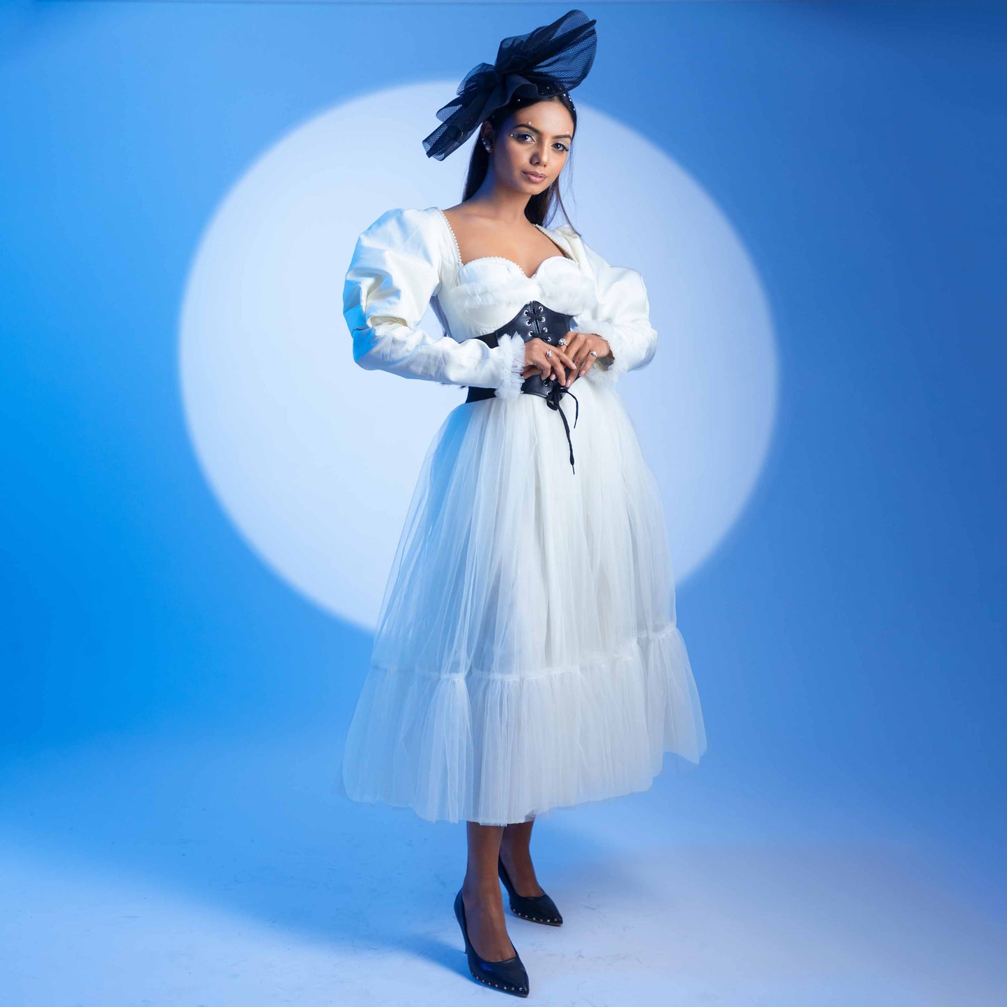 ROMANTICIZE'S PEARLY CORSETTED TULLE MIDI