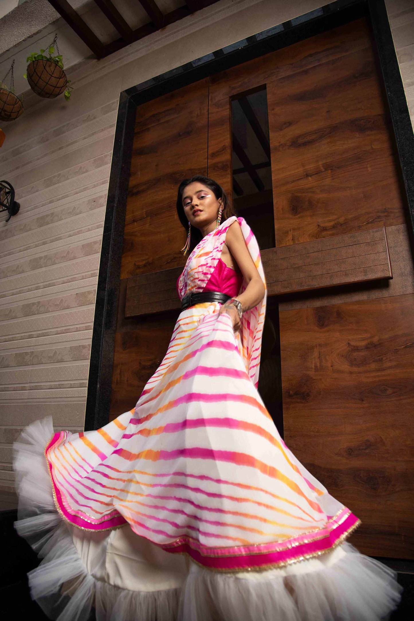 A LA MODE HERITAGE'S PINK LEHERIYA GOWN