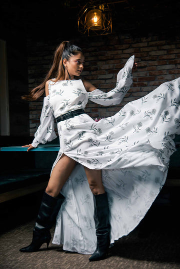 HERCULEAN'S "THE SUBTLE SWAN" FLORAL PRINTED GOWN