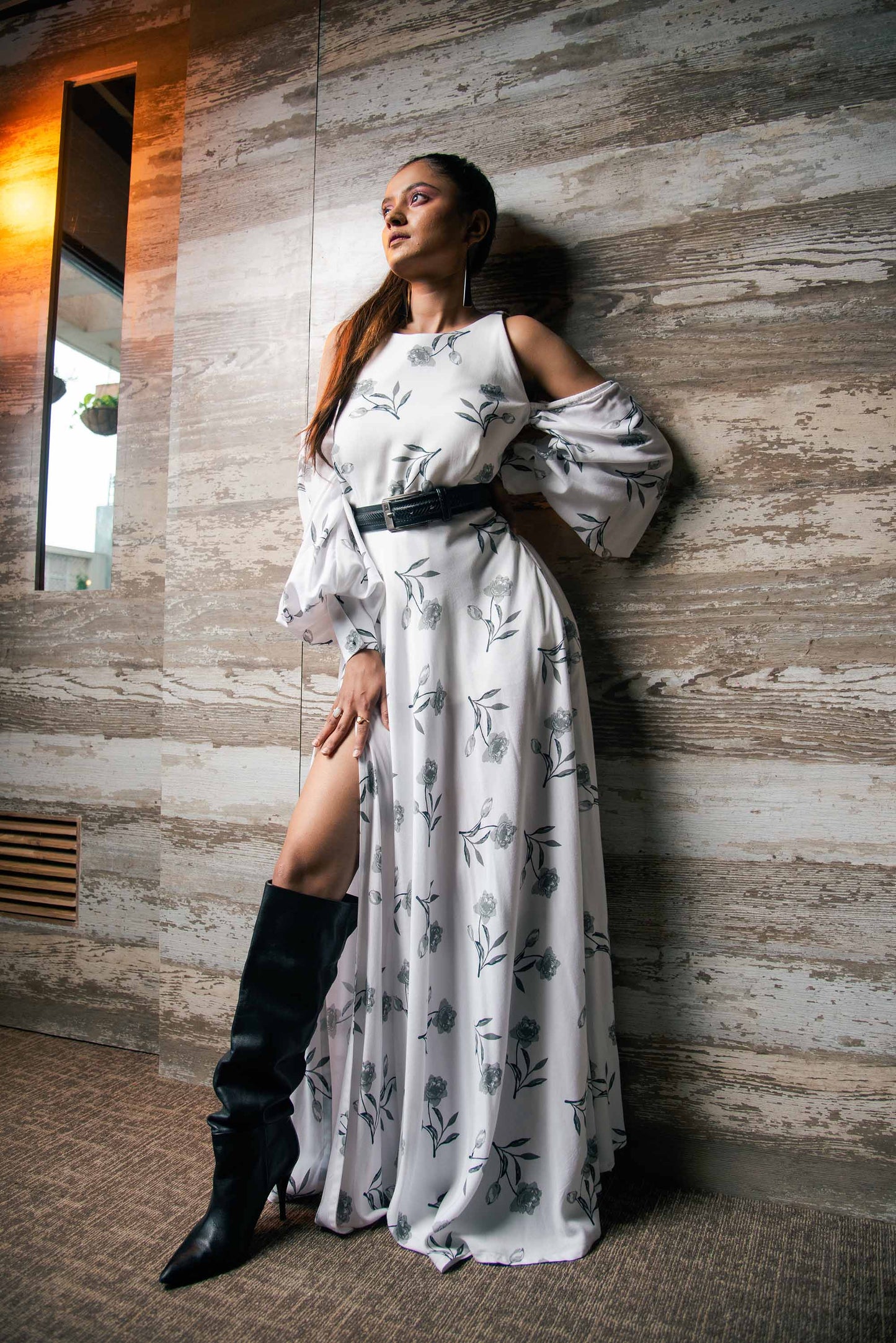 HERCULEAN'S "THE SUBTLE SWAN" FLORAL PRINTED GOWN