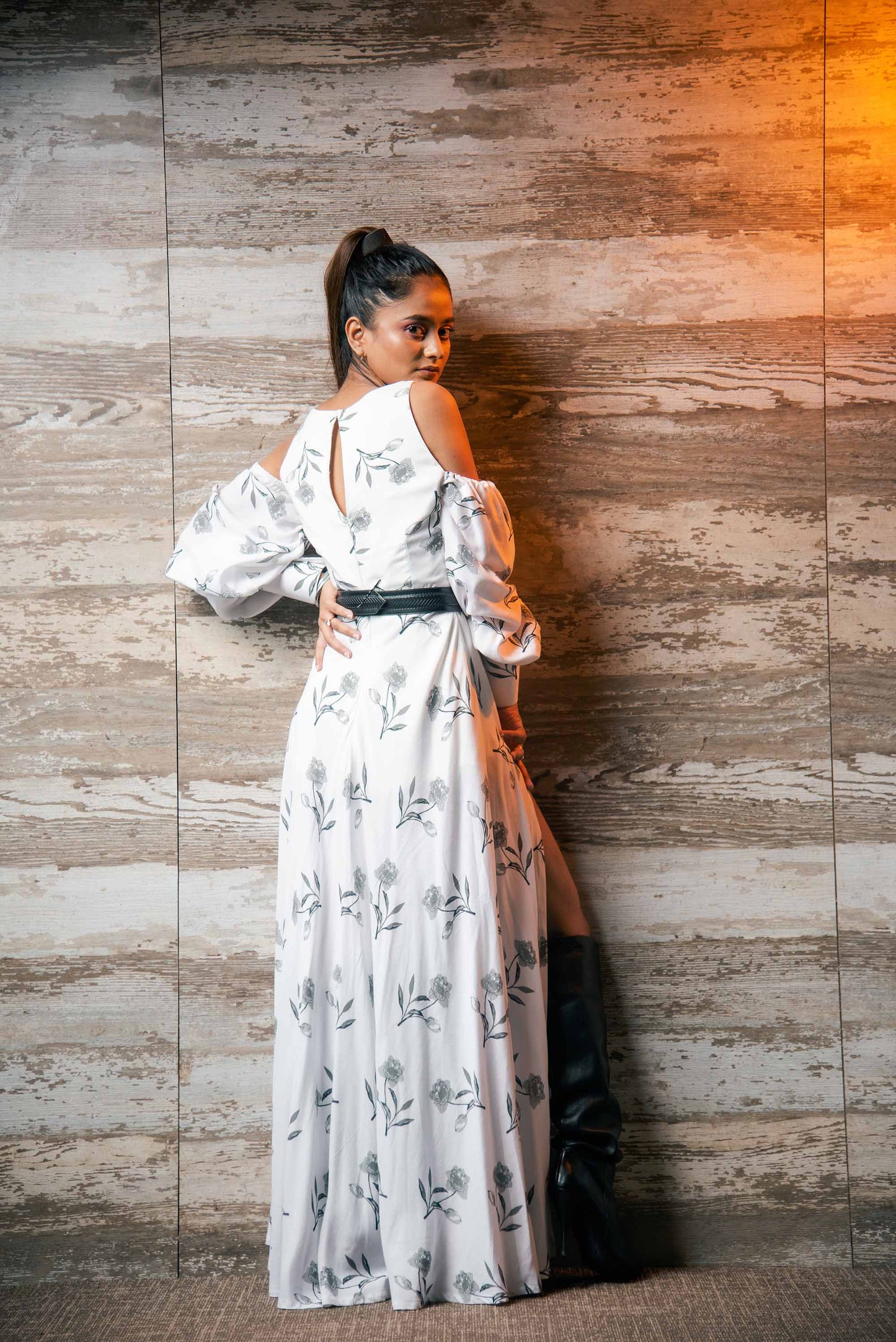 HERCULEAN'S "THE SUBTLE SWAN" FLORAL PRINTED GOWN