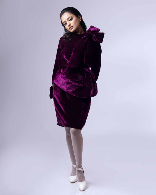 DRAMAQUEEN'S VELVET WINE  PEPLUM DRESS