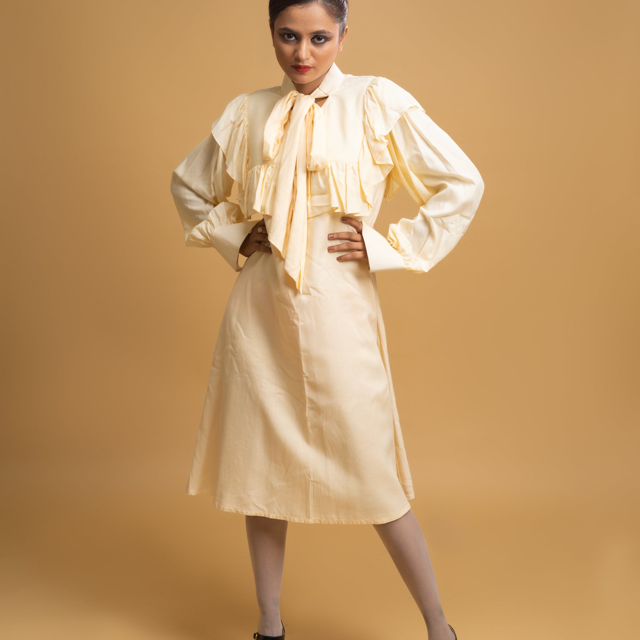 CREAM RUFFLE DRESS
