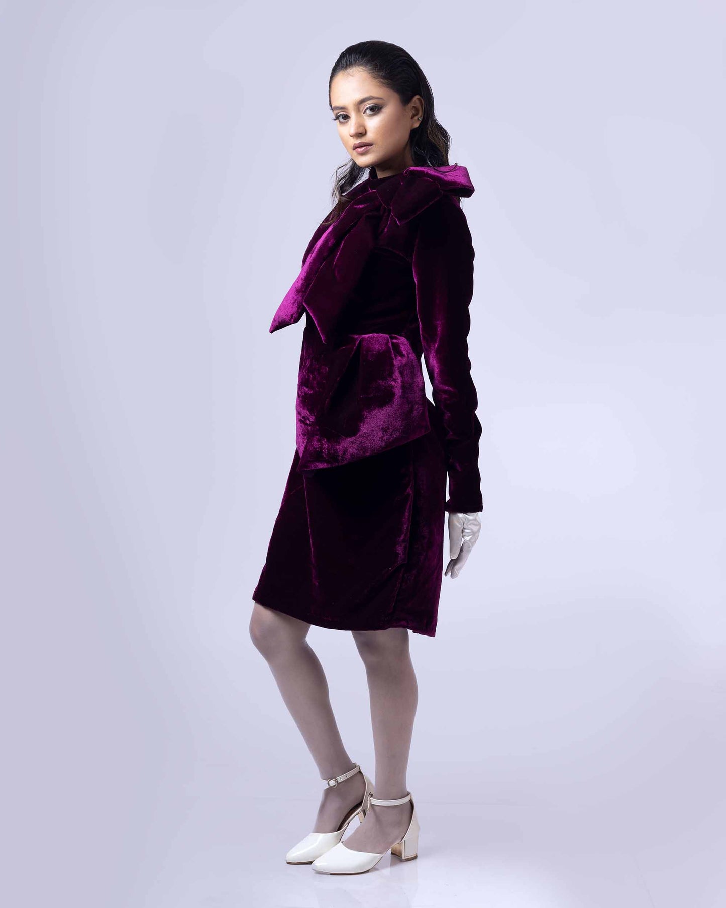 DRAMAQUEEN'S VELVET WINE  PEPLUM DRESS