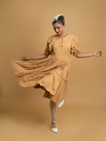 TAN RUFFLE TIERED DRESS