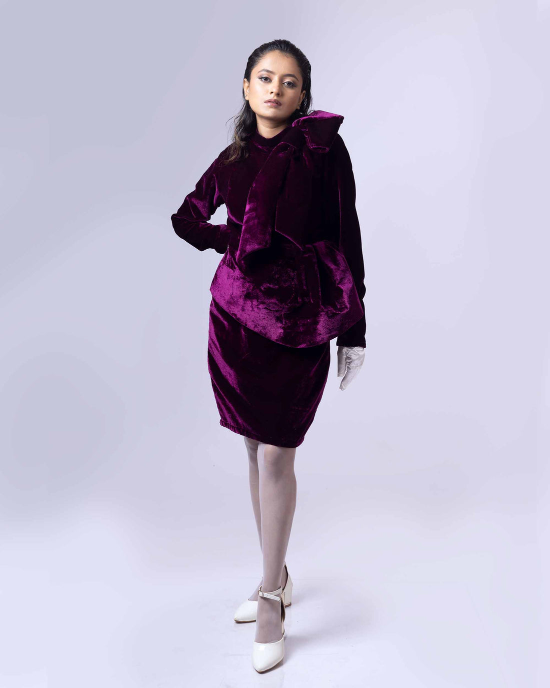DRAMAQUEEN'S VELVET WINE  PEPLUM DRESS