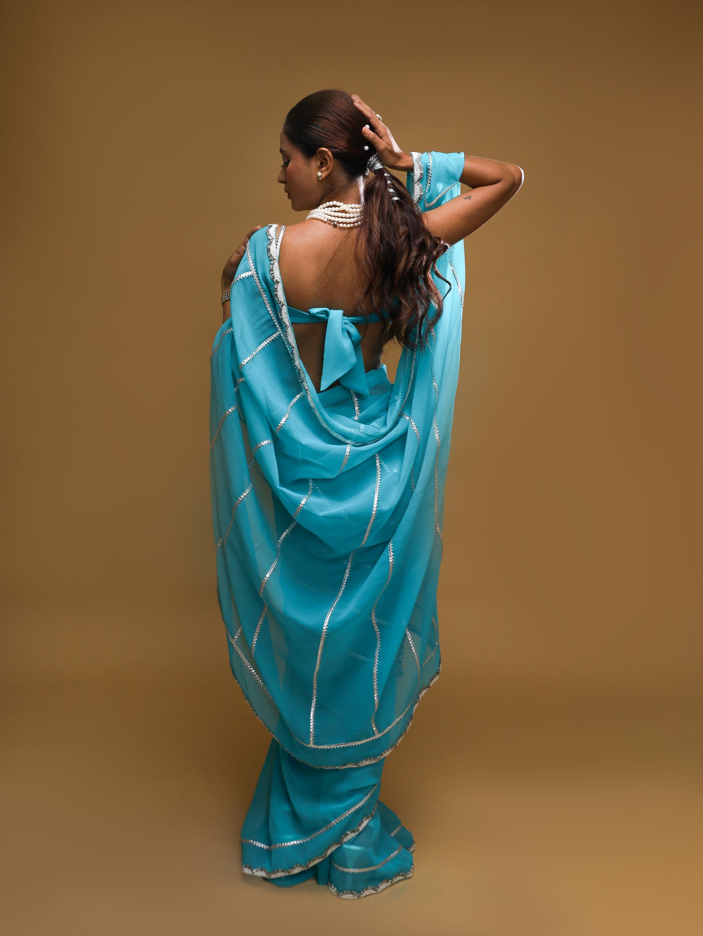 RANI's AQUA SILVER SAREE