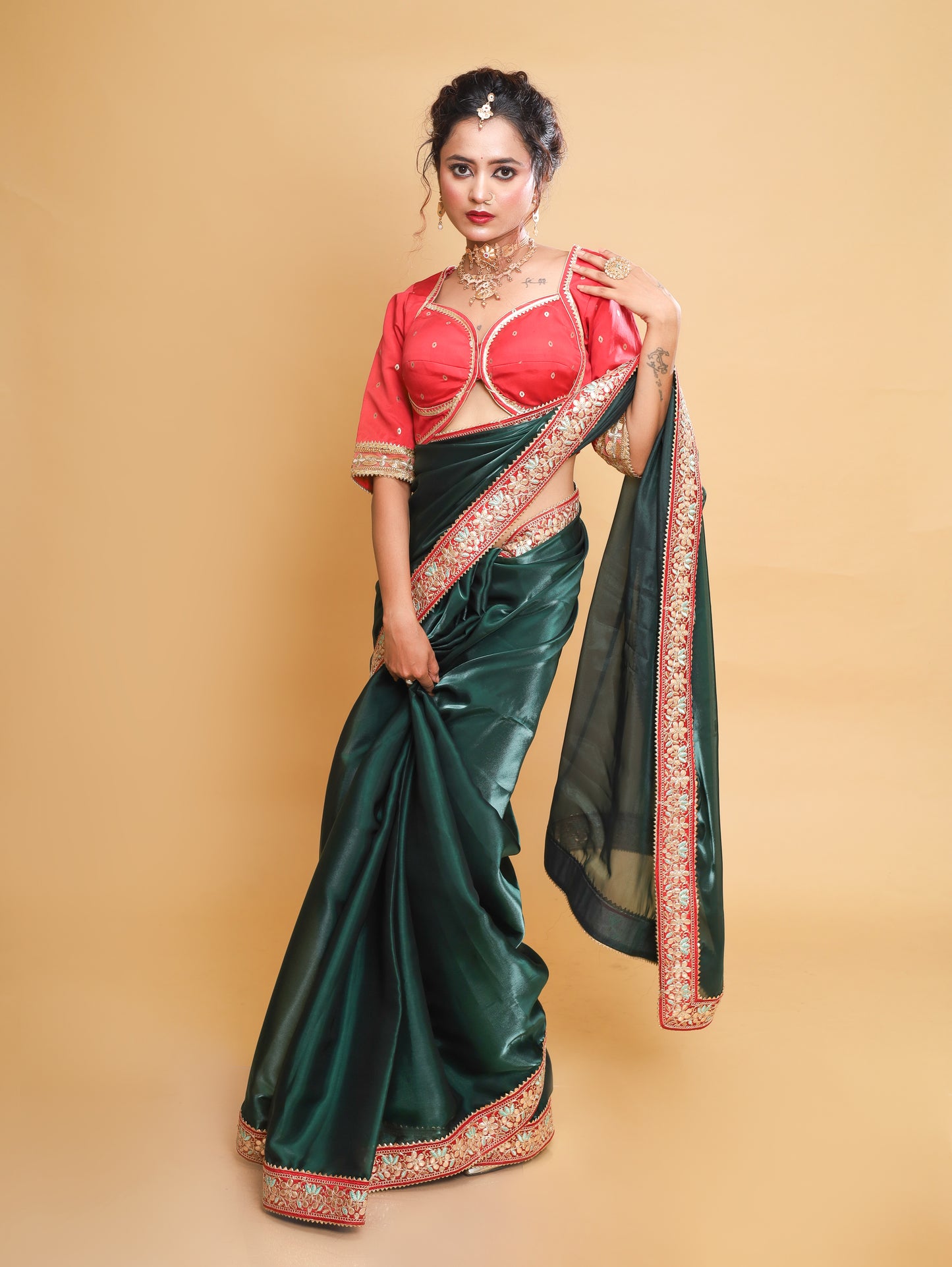 RANI's EMERALD GREEN SHINE-ON SAREE