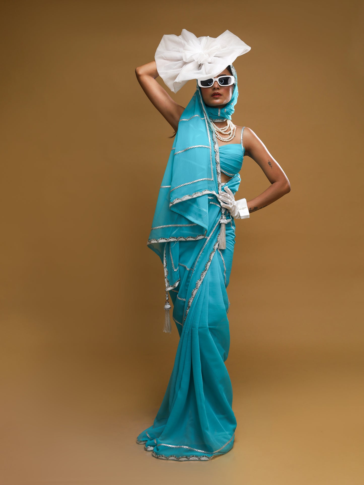 RANI's AQUA SILVER SAREE