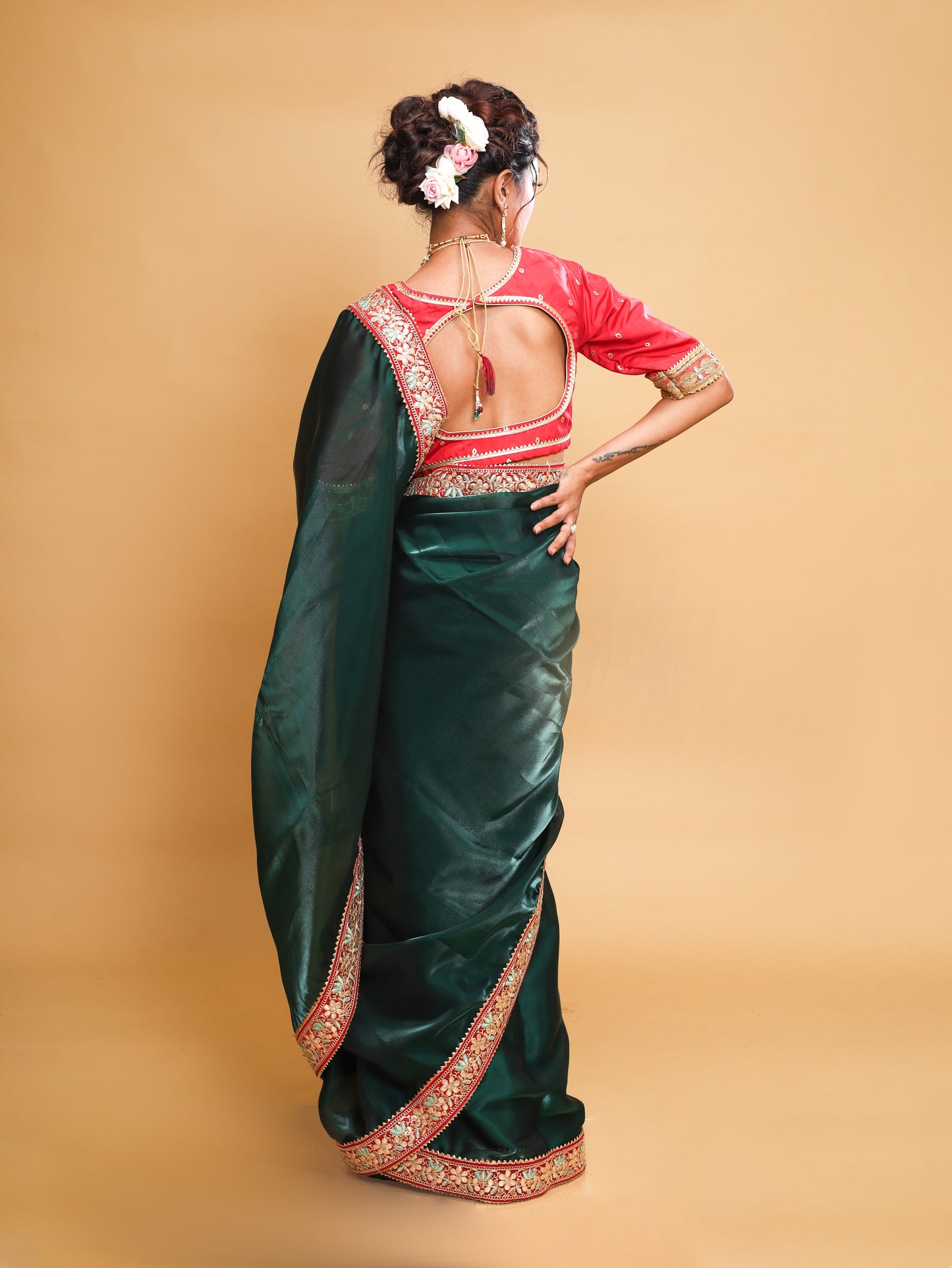 RANI's EMERALD GREEN SHINE-ON SAREE