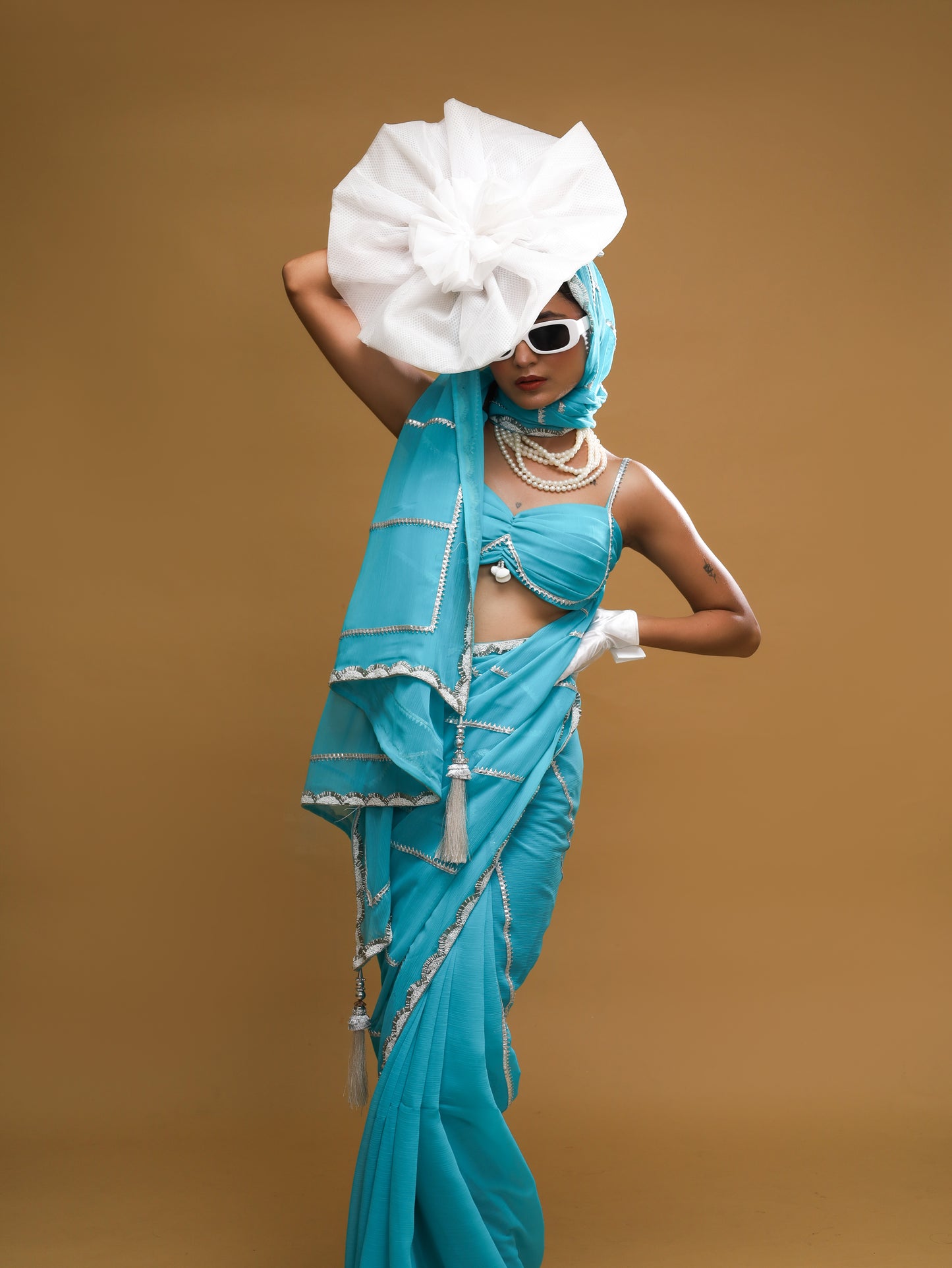 RANI's AQUA SILVER SAREE