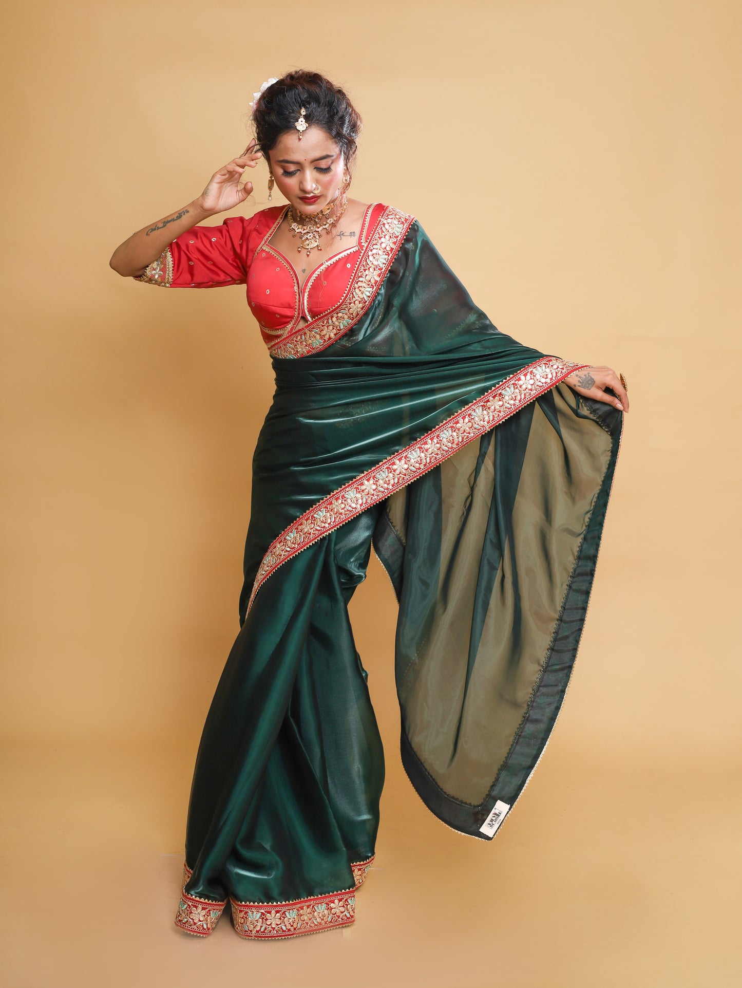 RANI's EMERALD GREEN SHINE-ON SAREE