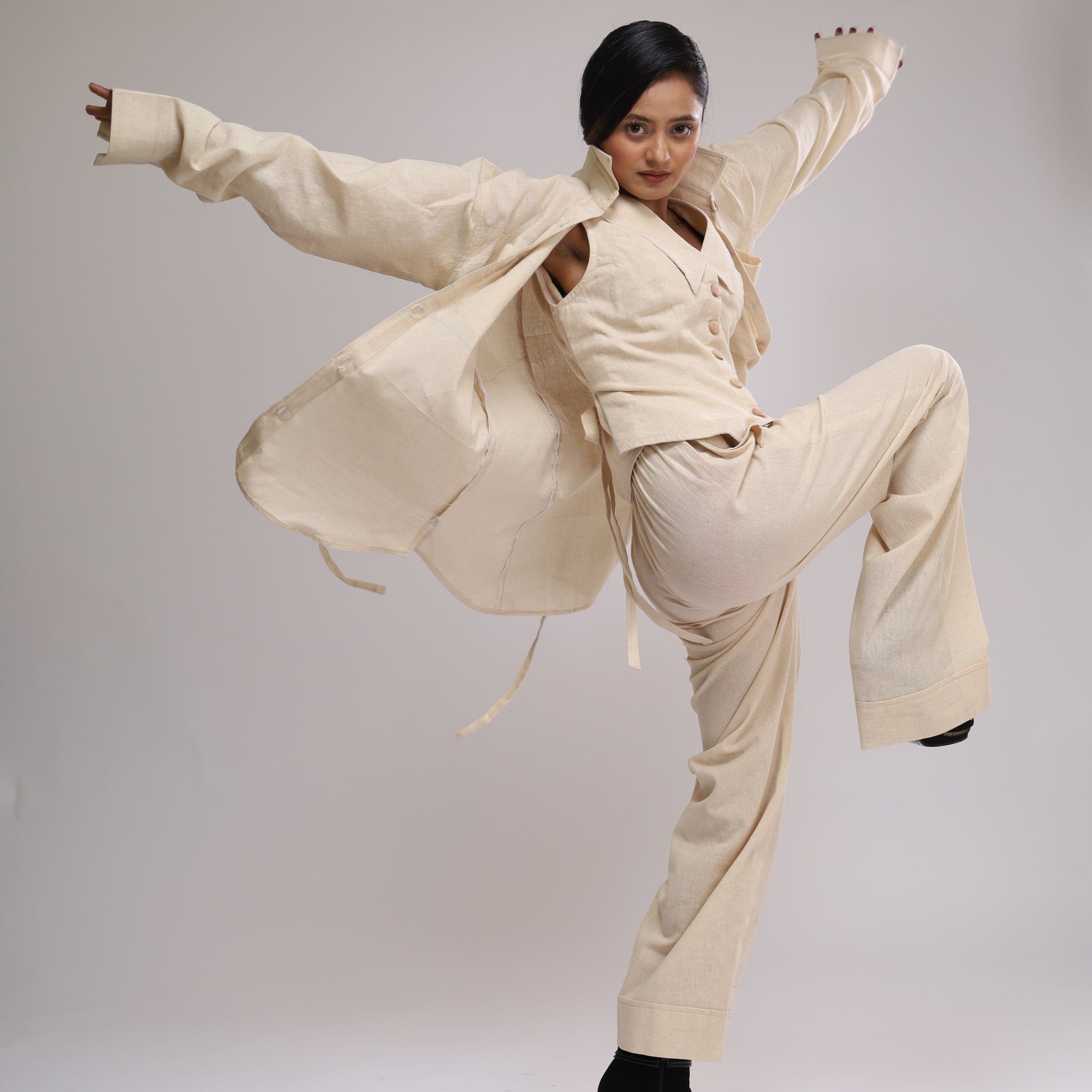 CO-ORDS (SET OF 3) -  OVERSIZED SHIRT + TAILORED WAISTCOAT & PYJAMA TROUSER