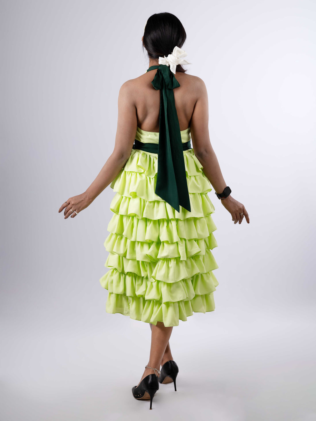 DREAMY MINT  HALTER RUFFLE TIE KNOT MIDI