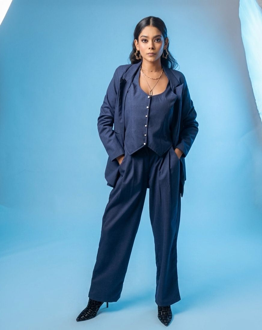 OH MY DENIM CO-ORD SET OF 3 (UNDER COAT + TROUSER & BLAZER )