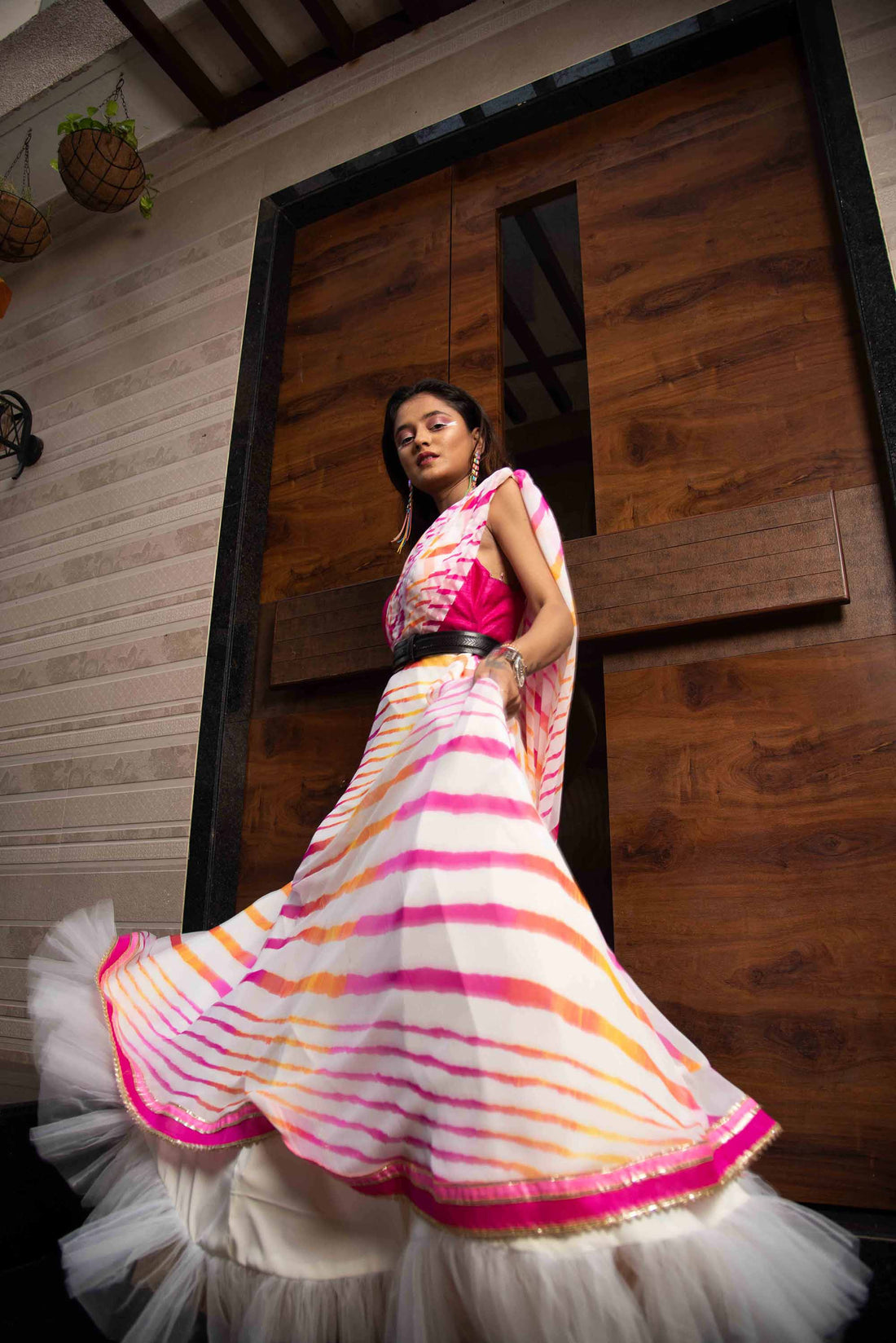 A LA MODE HERITAGE'S PINK  LEHERIYA GOWN